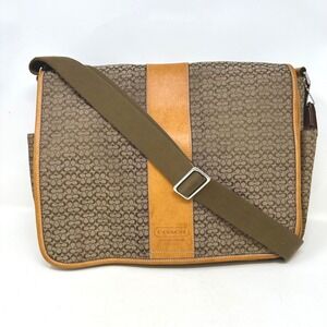Coach Signature‎ Canvas Leather Diaper Messenger Bag Brown F77004